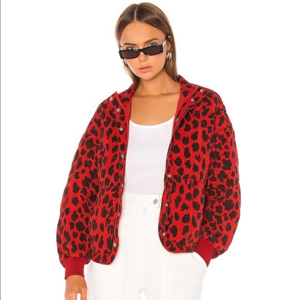 Blank NYC red leopard quilted jacket